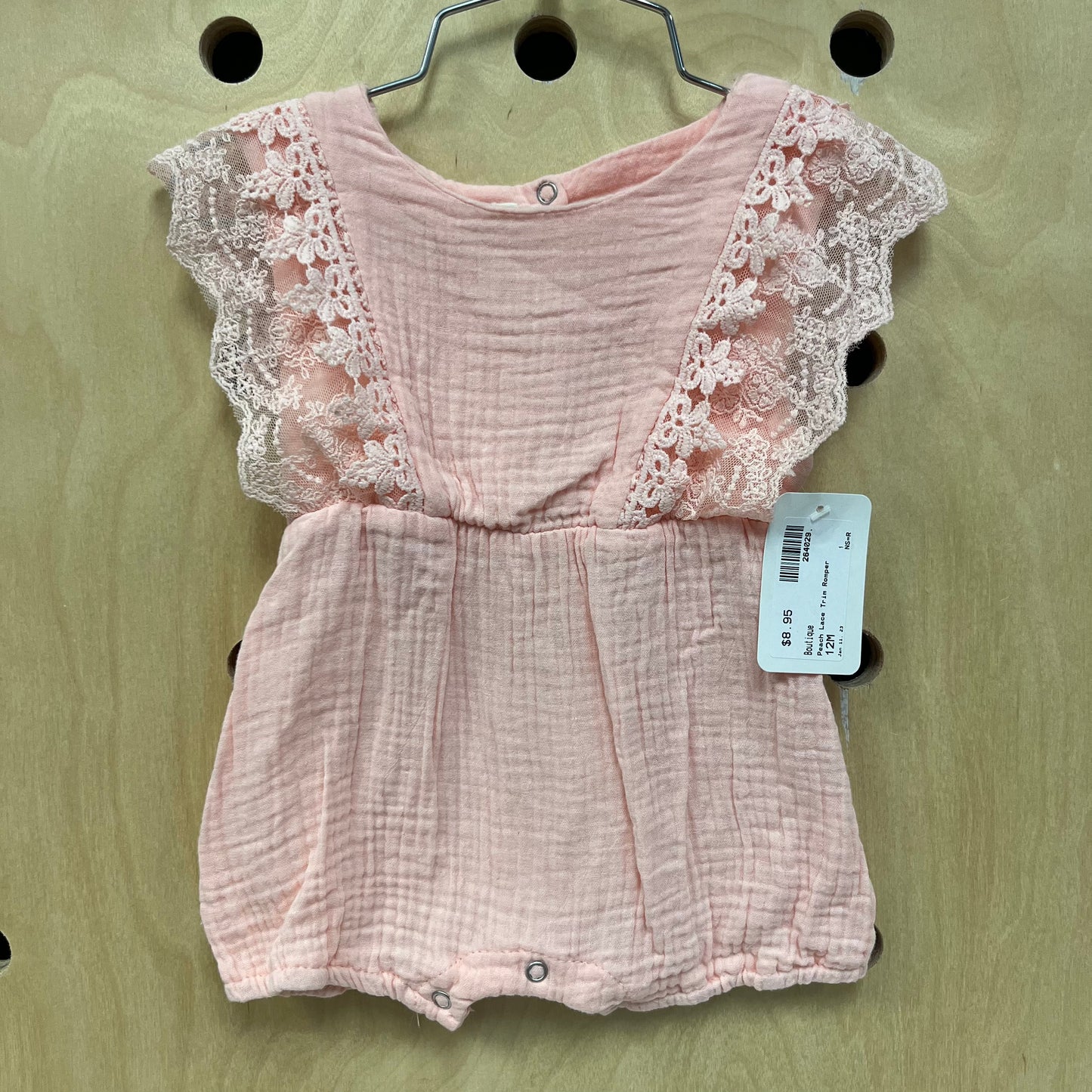 Peach Lace Trim Romper