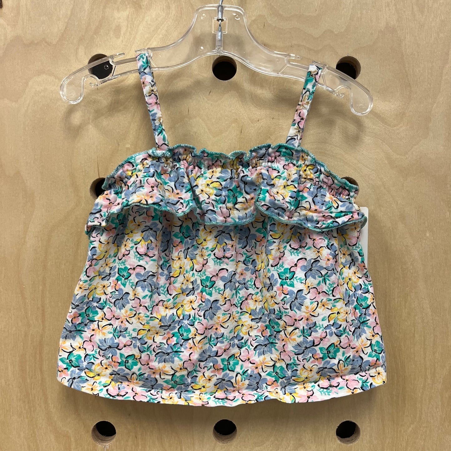 Teal Floral Ruffle Tank