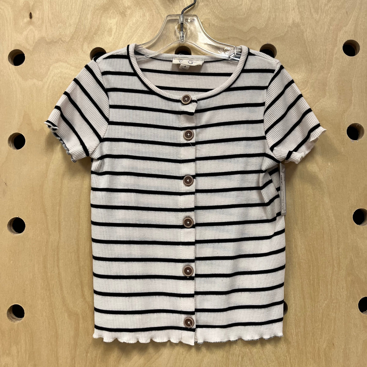 White & Black Ribbed Button Top