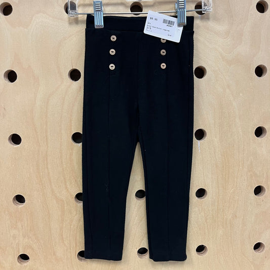 Black Wood Button Leggings