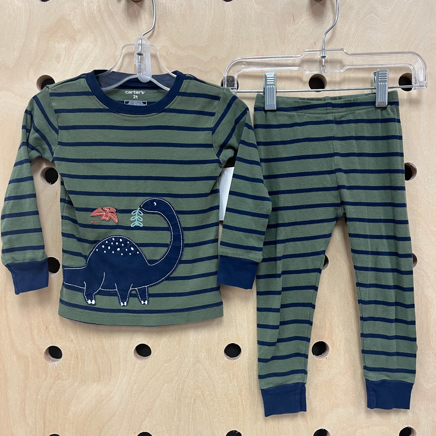 Olive Striped Long Neck Dino PJs