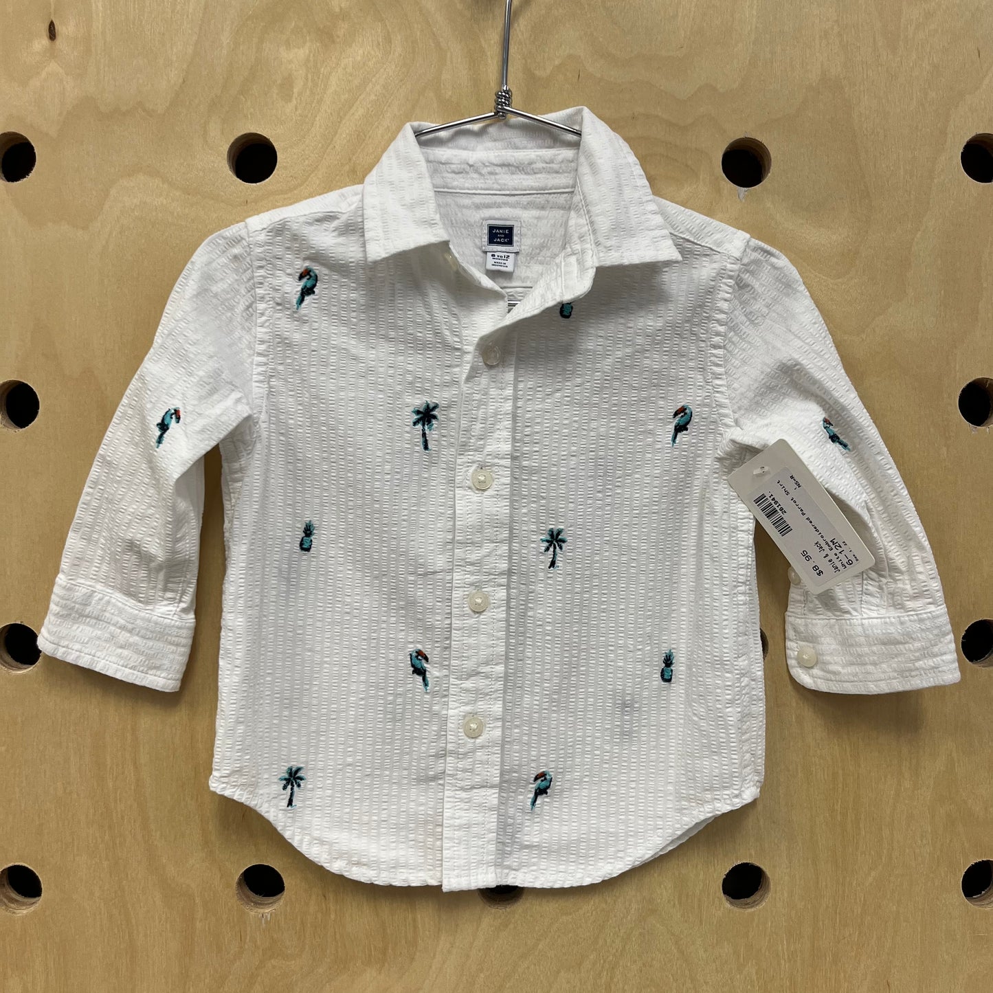 White Embroidered Parrot Shirt