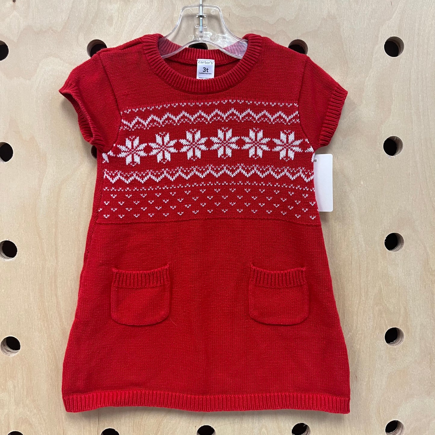 Red + White Knit Winter Dress