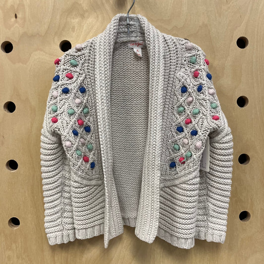 Beige Knit Pom Pom Cardigan
