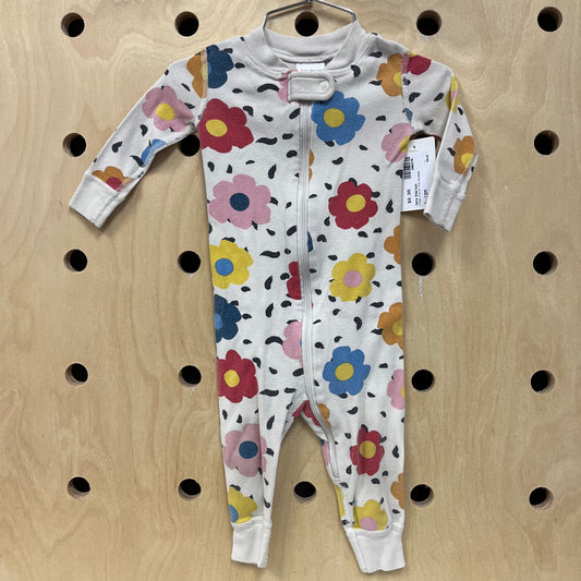 Cream Floral Zip Pajamas