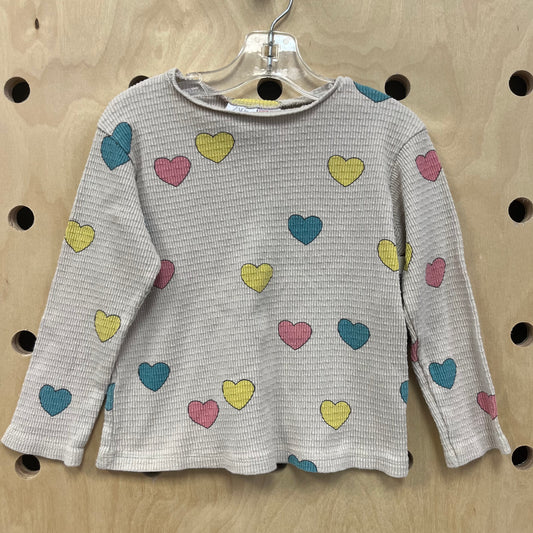 Cream Ribbed Hearts LS Top