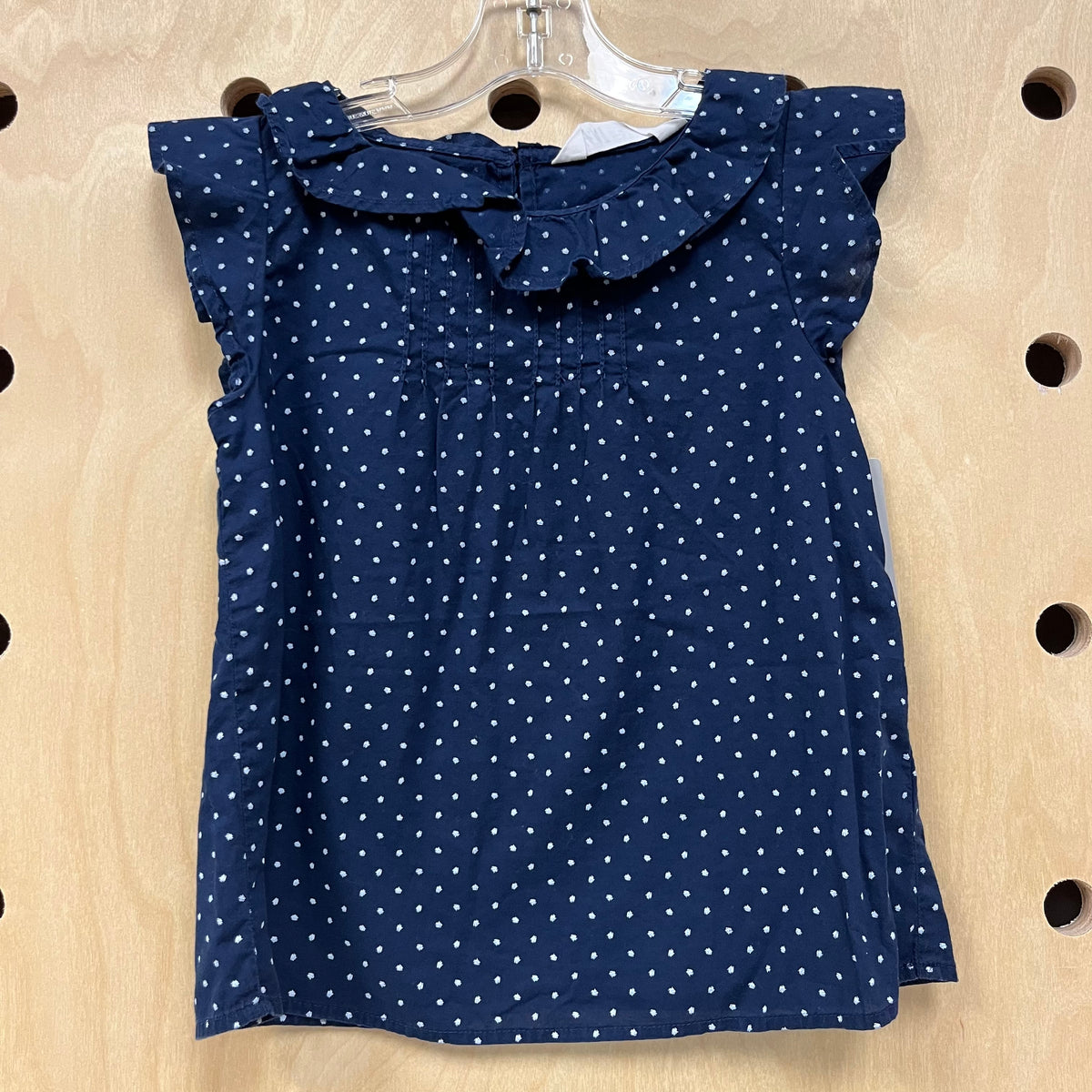 Blue Polka Dot Ruffle Collar Top