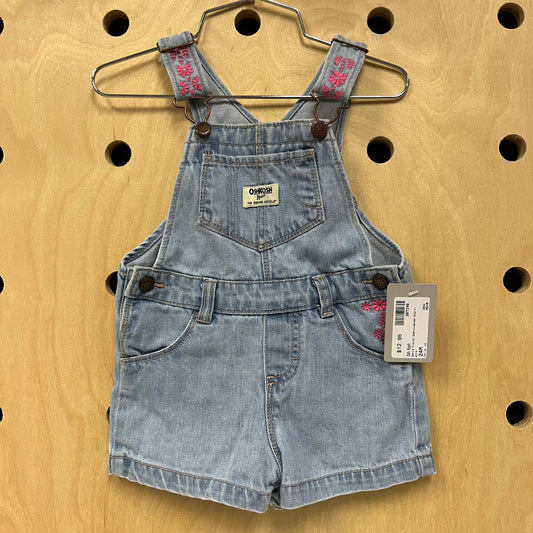 Denim Floral Embroidered Shortalls