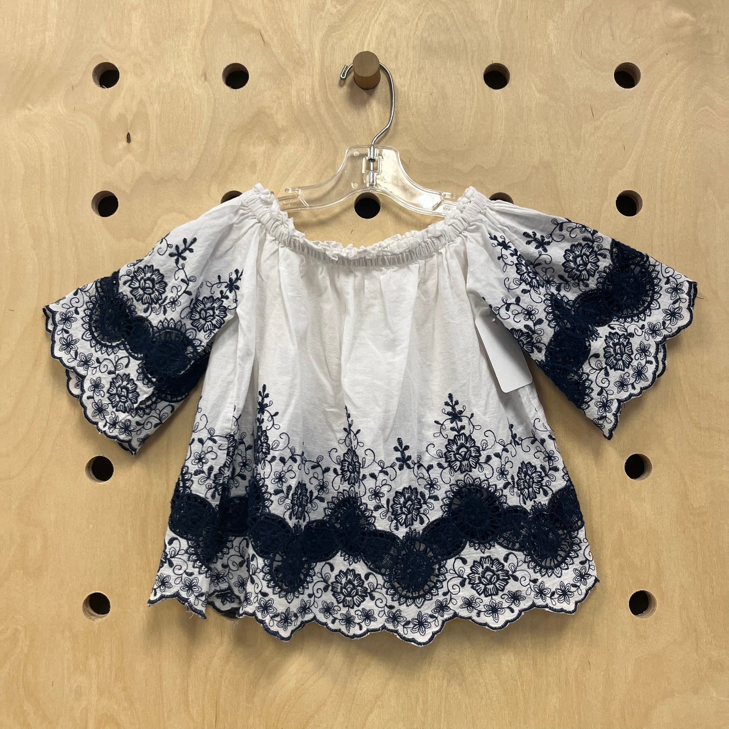 White & Blue Embroidered Top