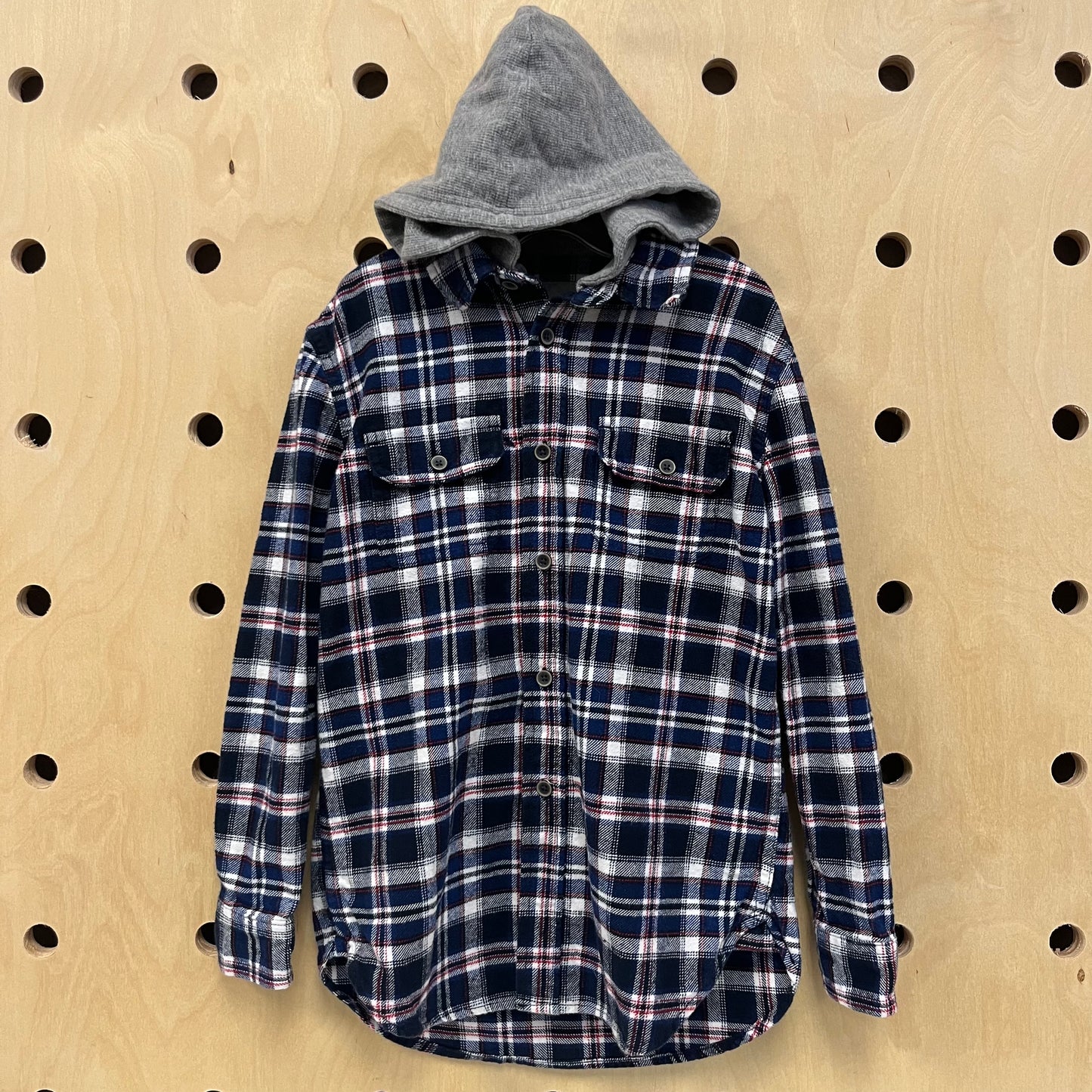 Blue + Red Hooded Flannel