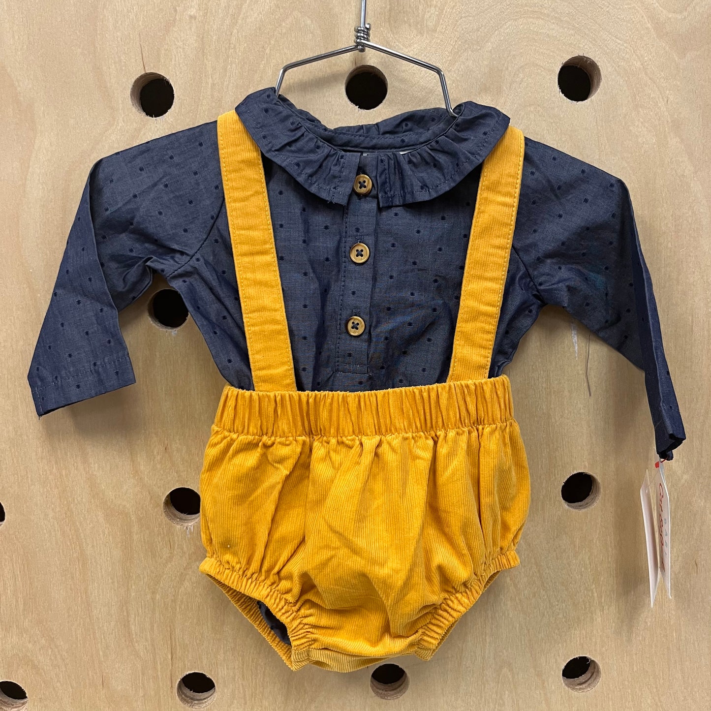Chambray+Yellow Cord Romper Outfit