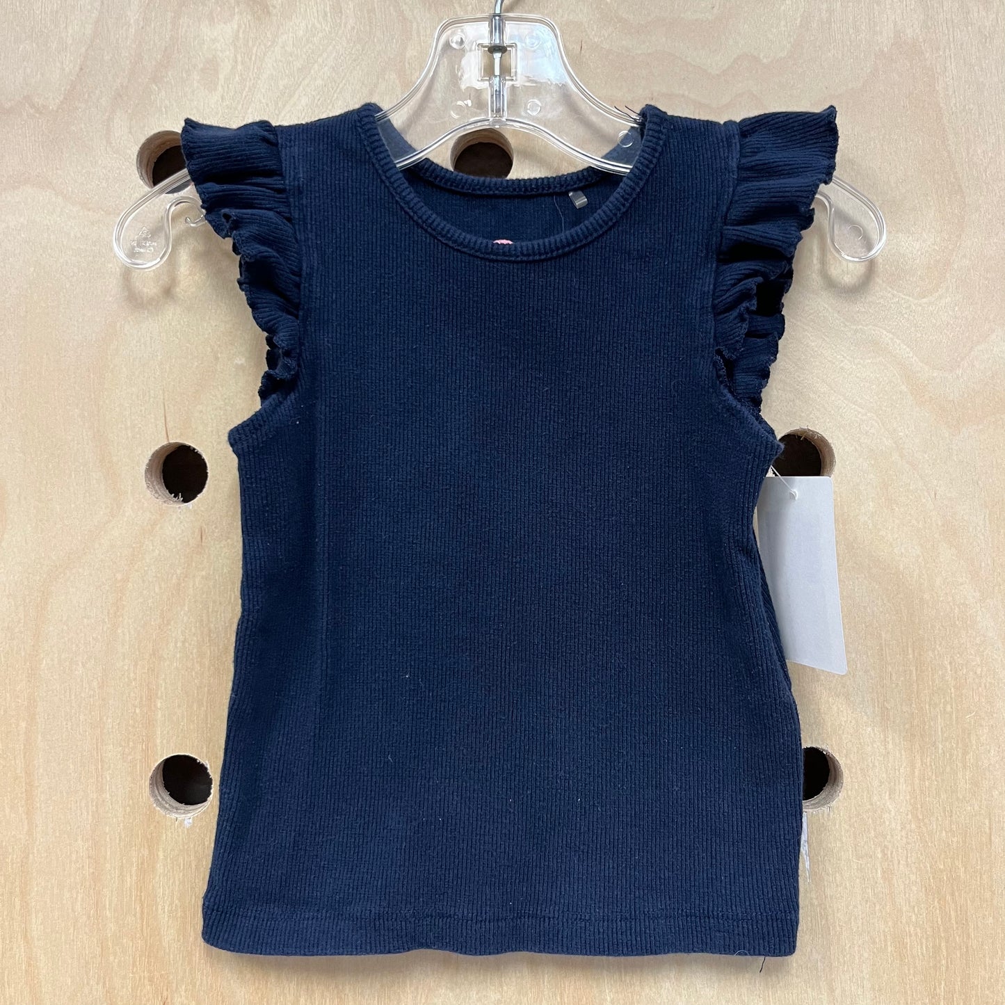 Navy Ribbed Ruffle Top