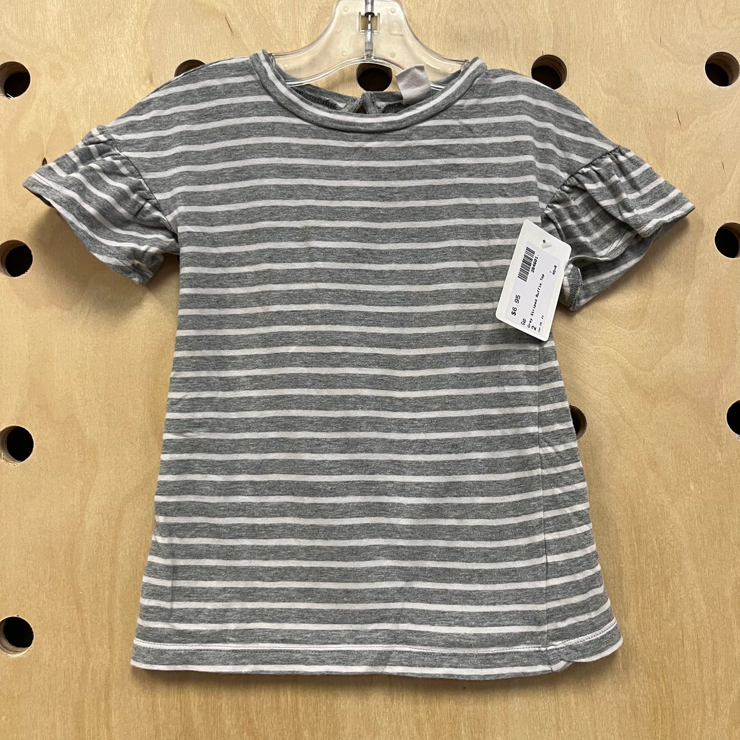 Grey Striped Ruffle Top