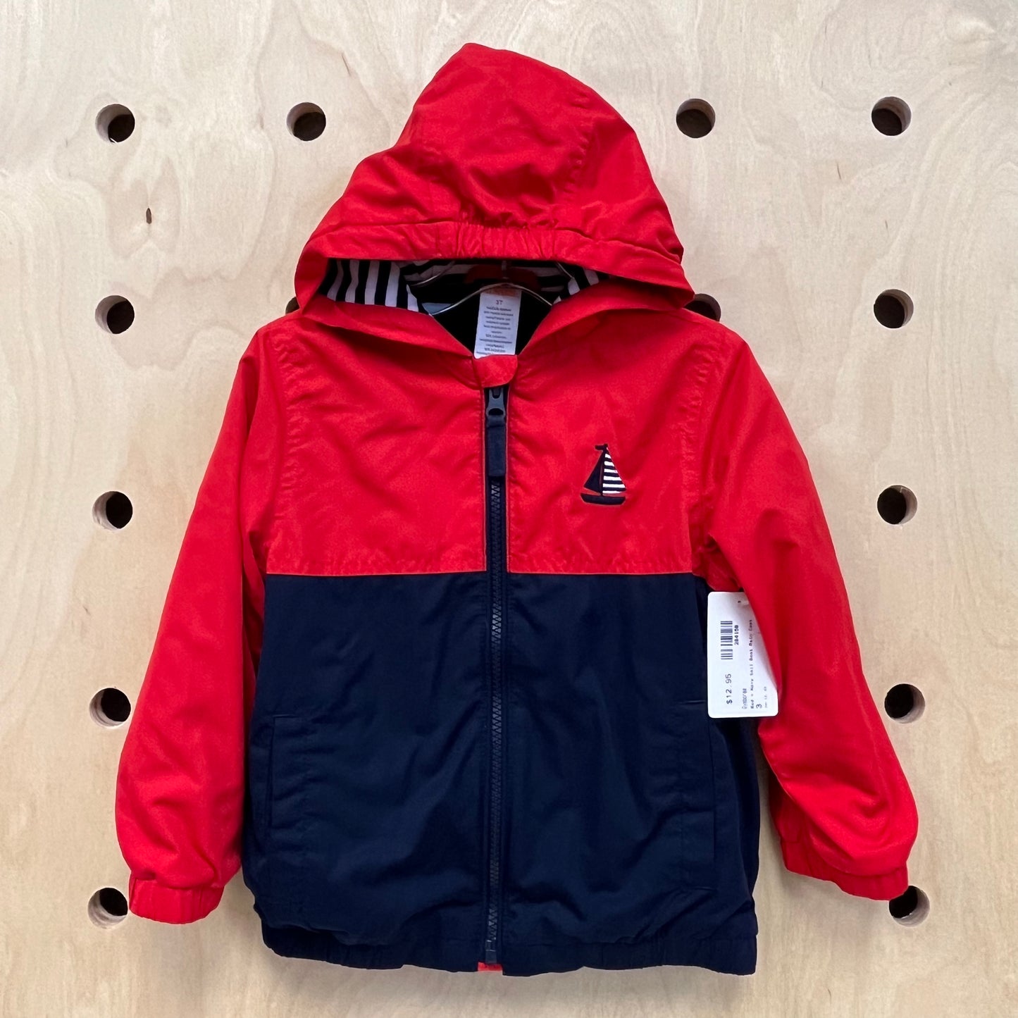 Red + Navy Sail Boat Rain Jacket
