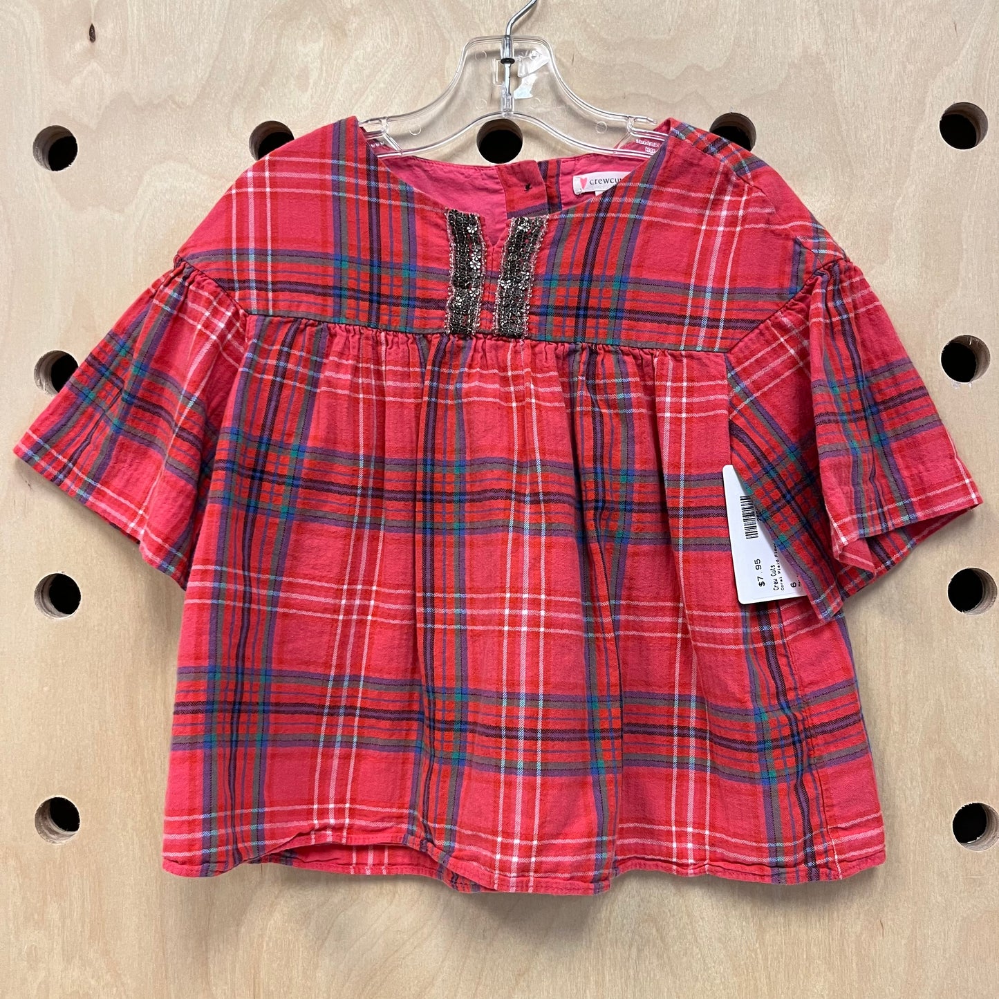 Coral Plaid Flowy Top