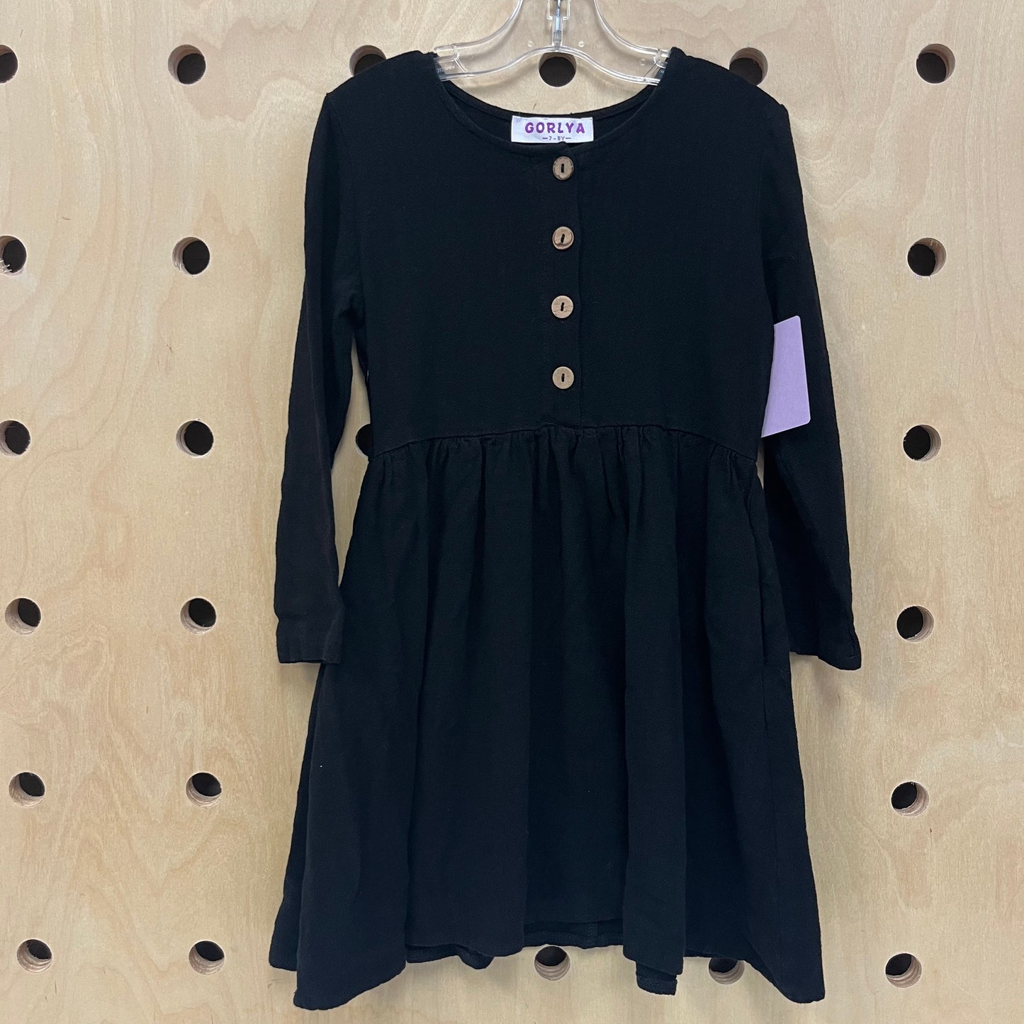 Black Wood Button Dress