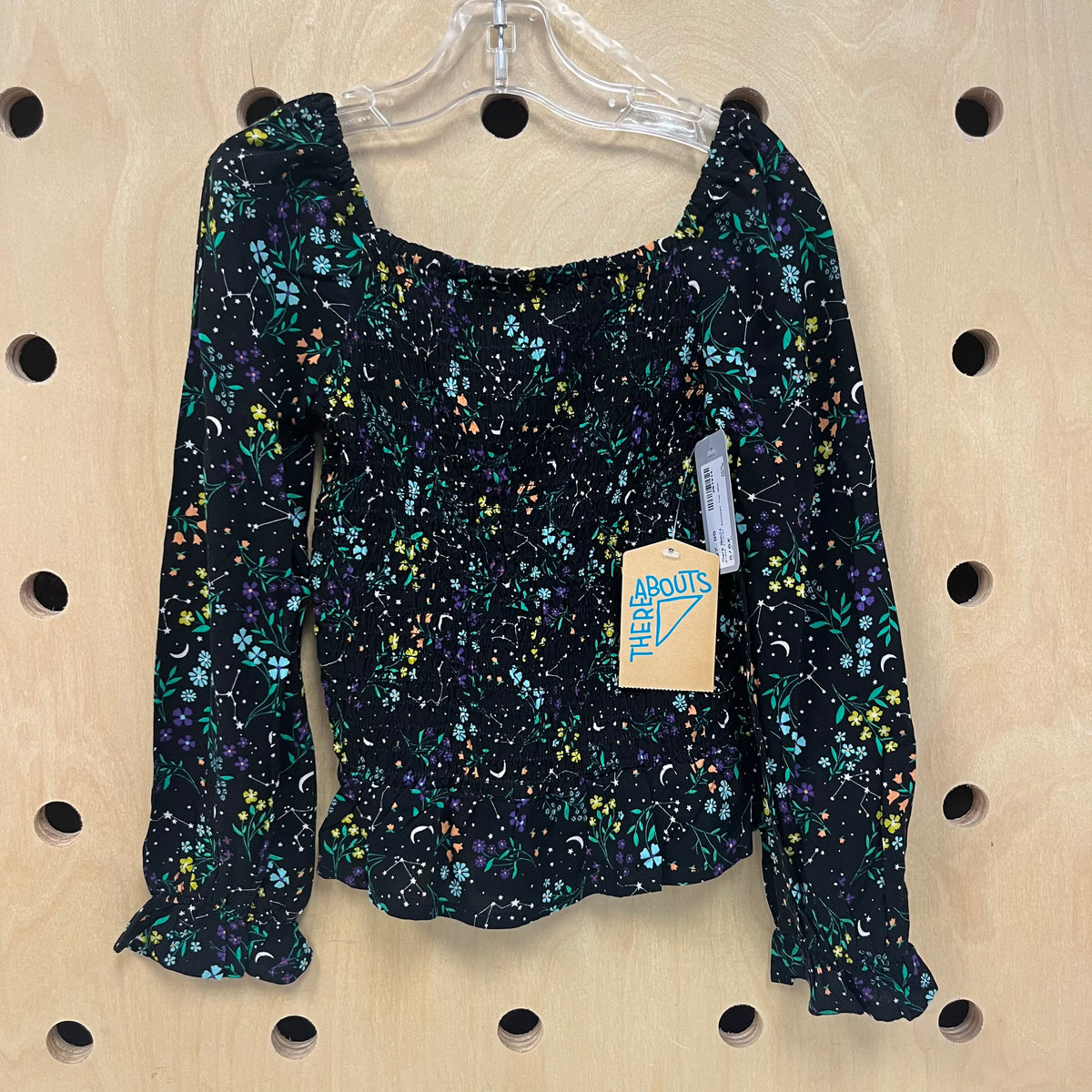 Black Floral Smocked Top NEW