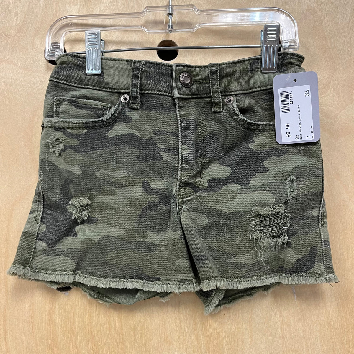 Camo Stretch Waist Denim Shorts