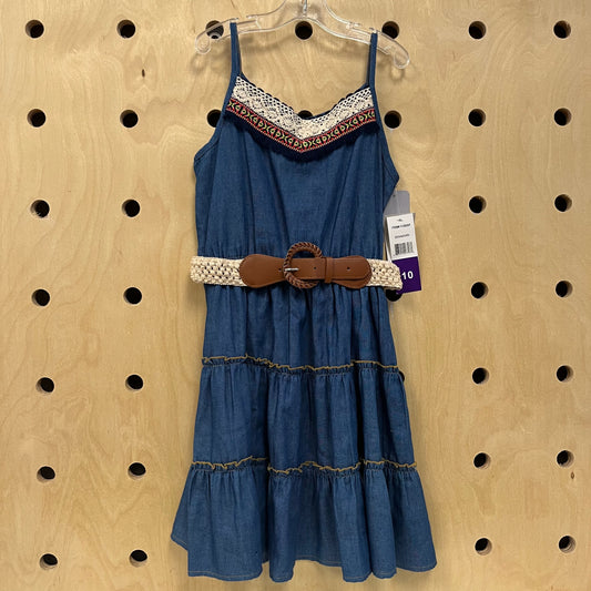 Denim Embroidered Belt Dress NEW!