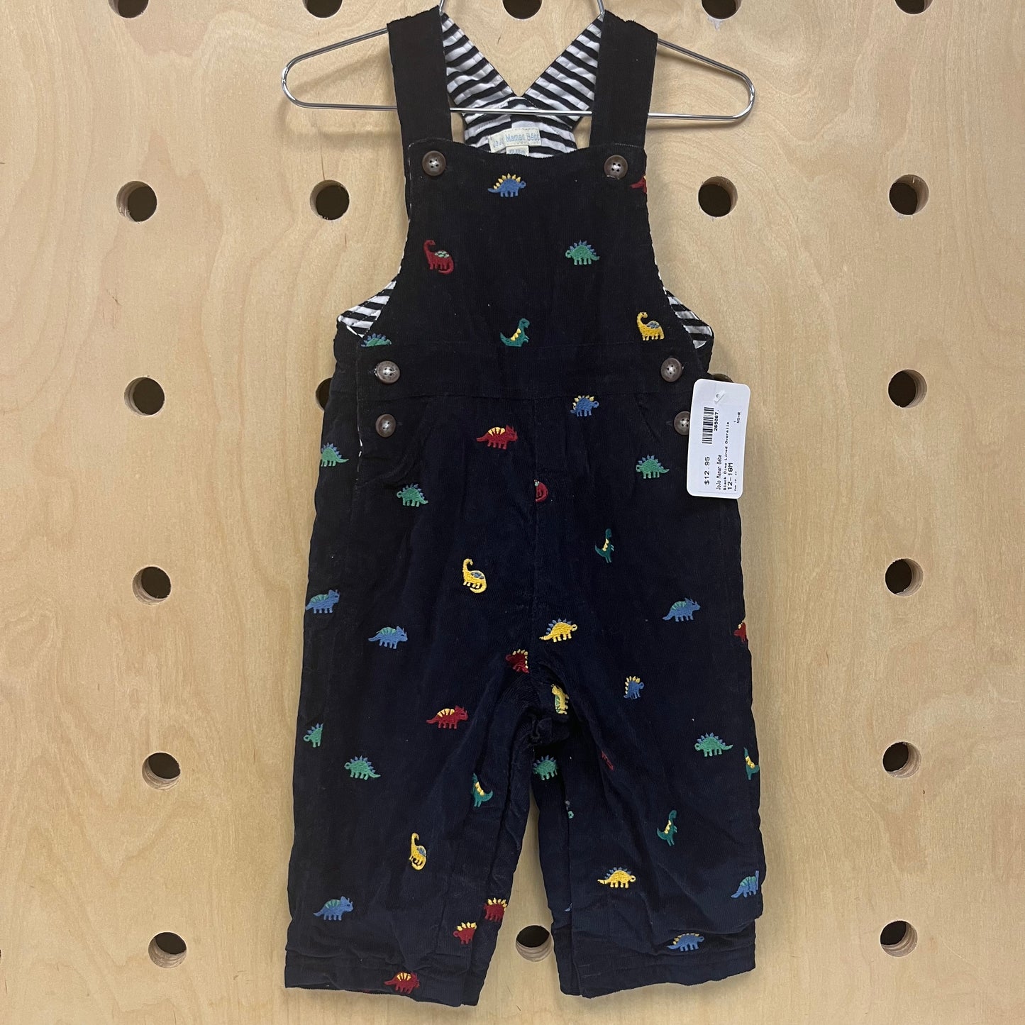 Black Dino Lined Overalls