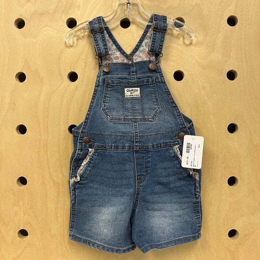 Denim Floral Trim Shortalls