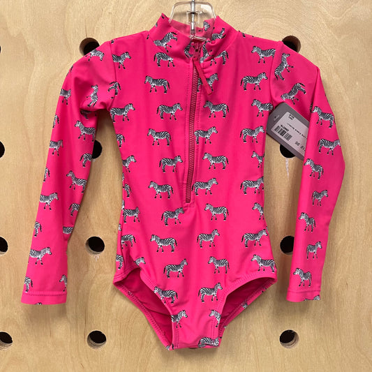 Pink Zebra Long Sleeve Swimsuit