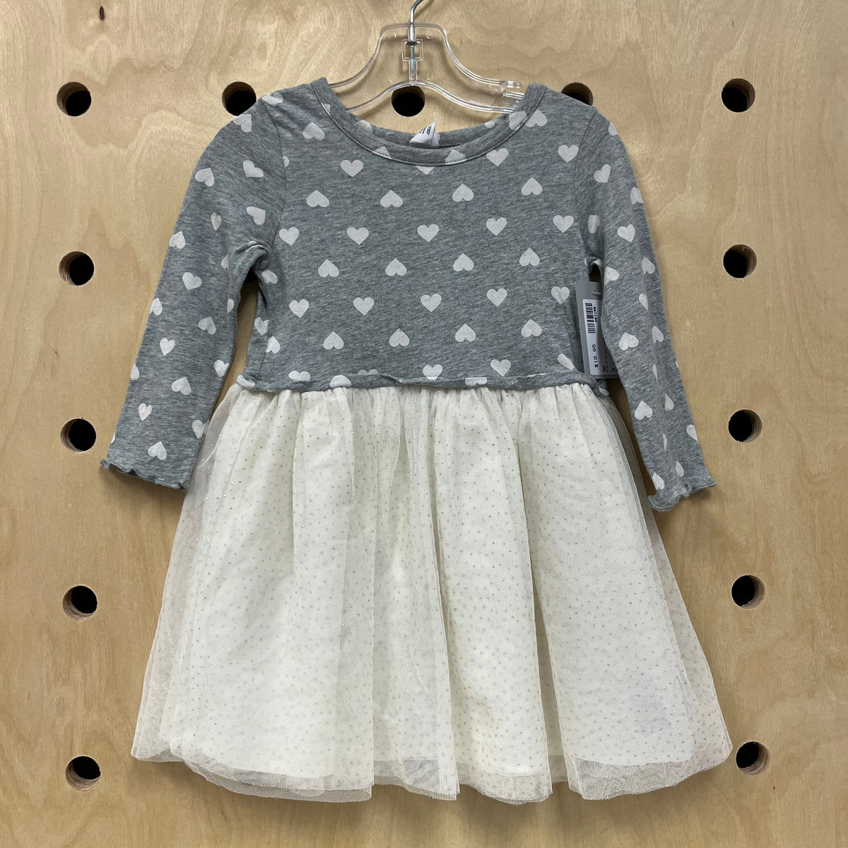 Grey & Cream Tulle Hearts Dress