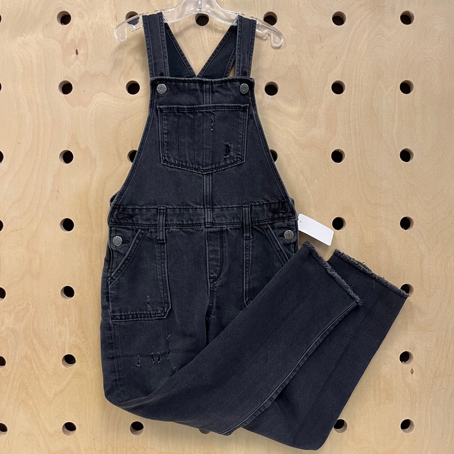 Distressed Black Denim Overalls