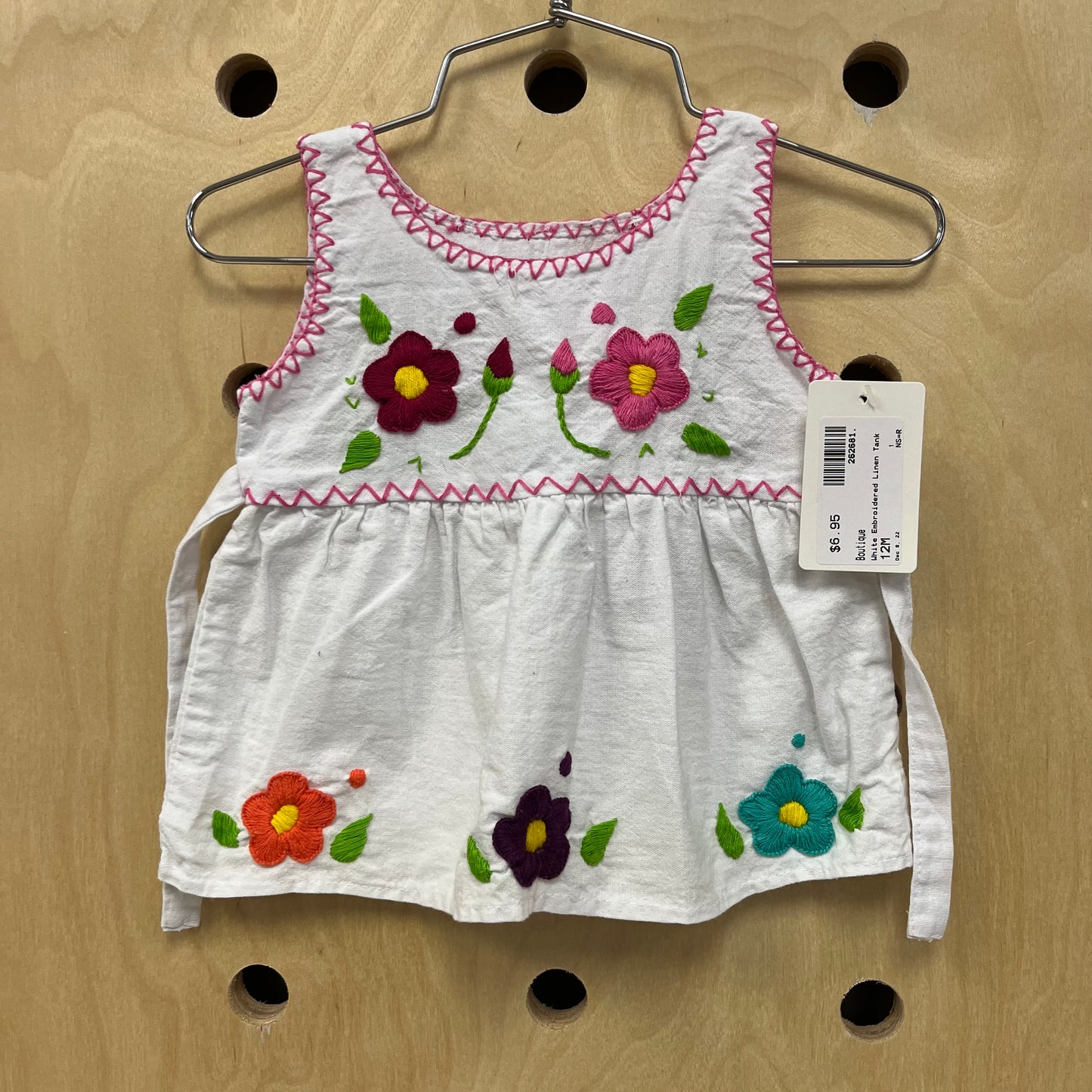 White Embroidered Linen Tank