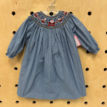 Blue Smocked Santa Dress