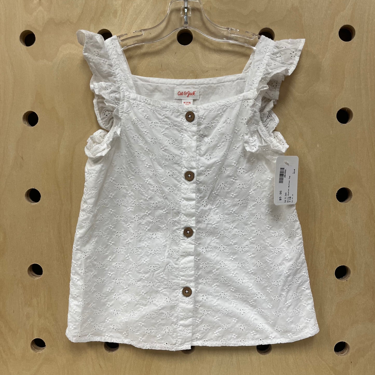 White Eyelet Button Top