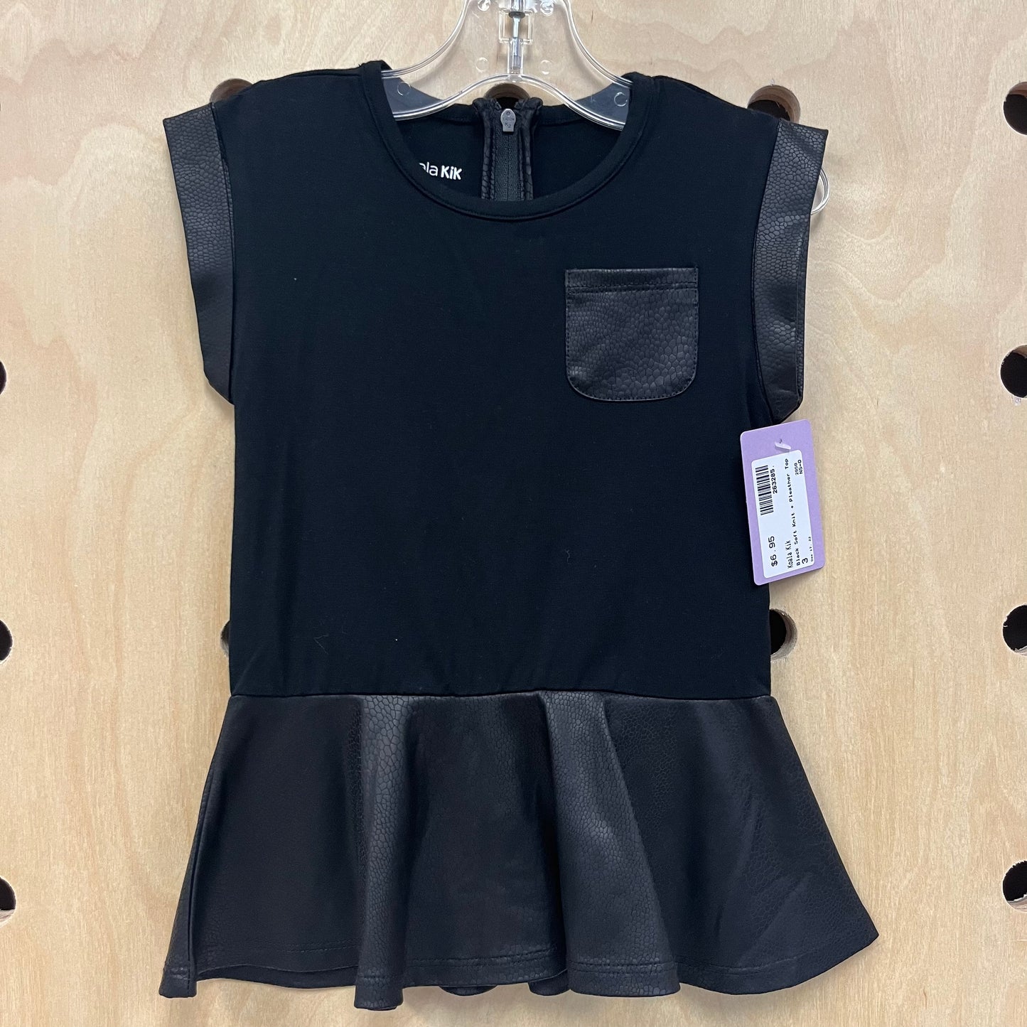 Black Soft Knit + Pleather Top