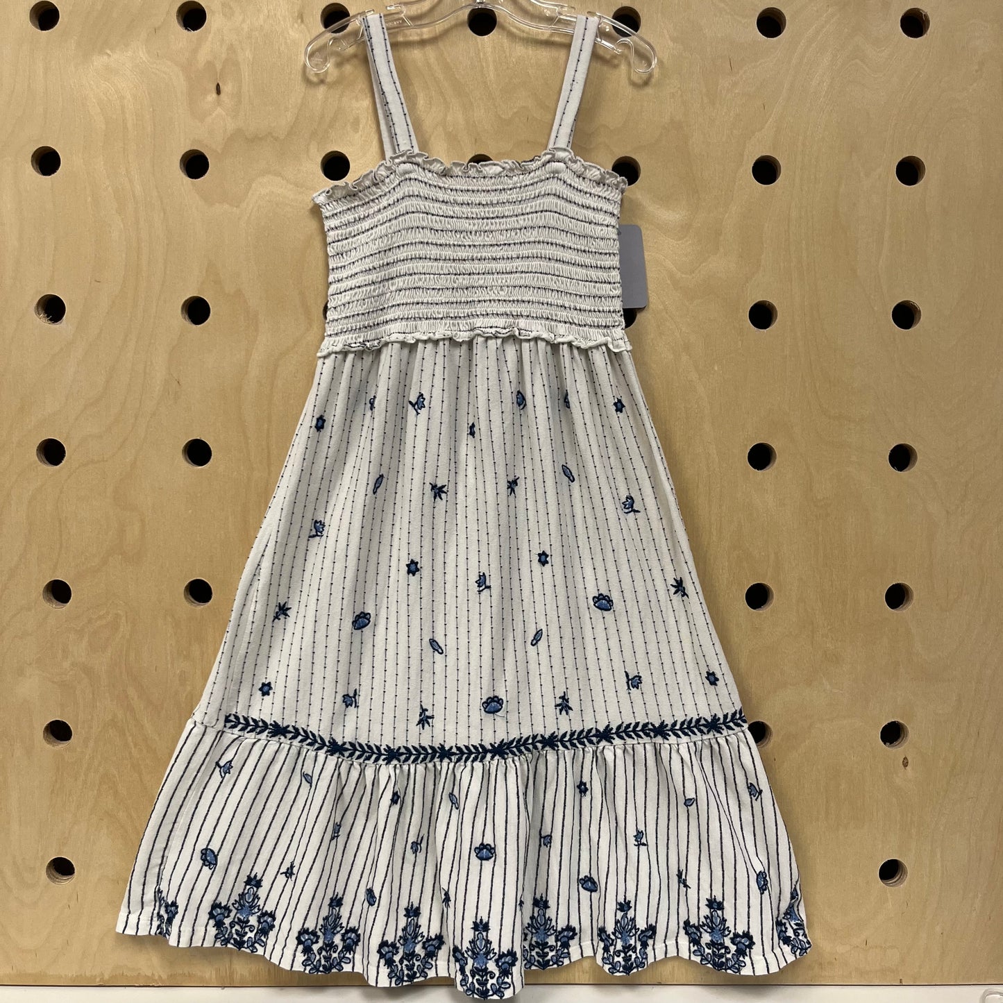 Cream & Blue Embroidered Floral Dress