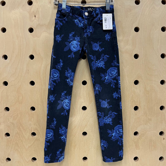 Dark Wash Blue Floral Denim