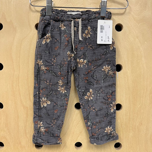 Grey Floral Gauze Pants