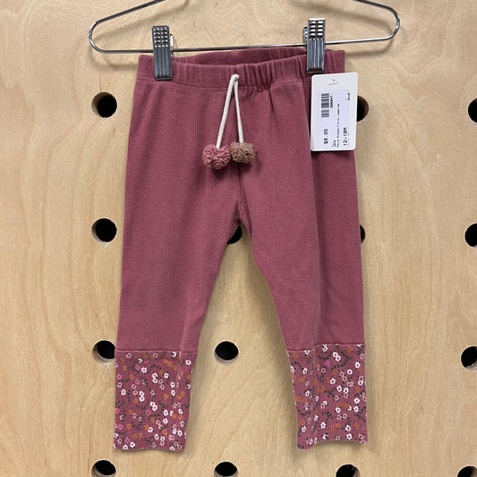 Mauve Ribbed Floral Leggings