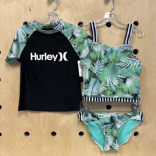 Teal & Black Tropical 3pc. Swimsuit