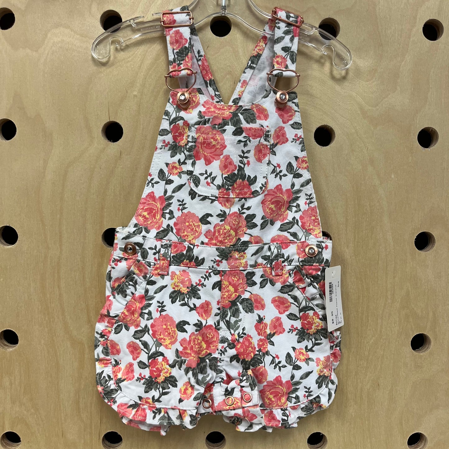 White/Peach Floral Overalls