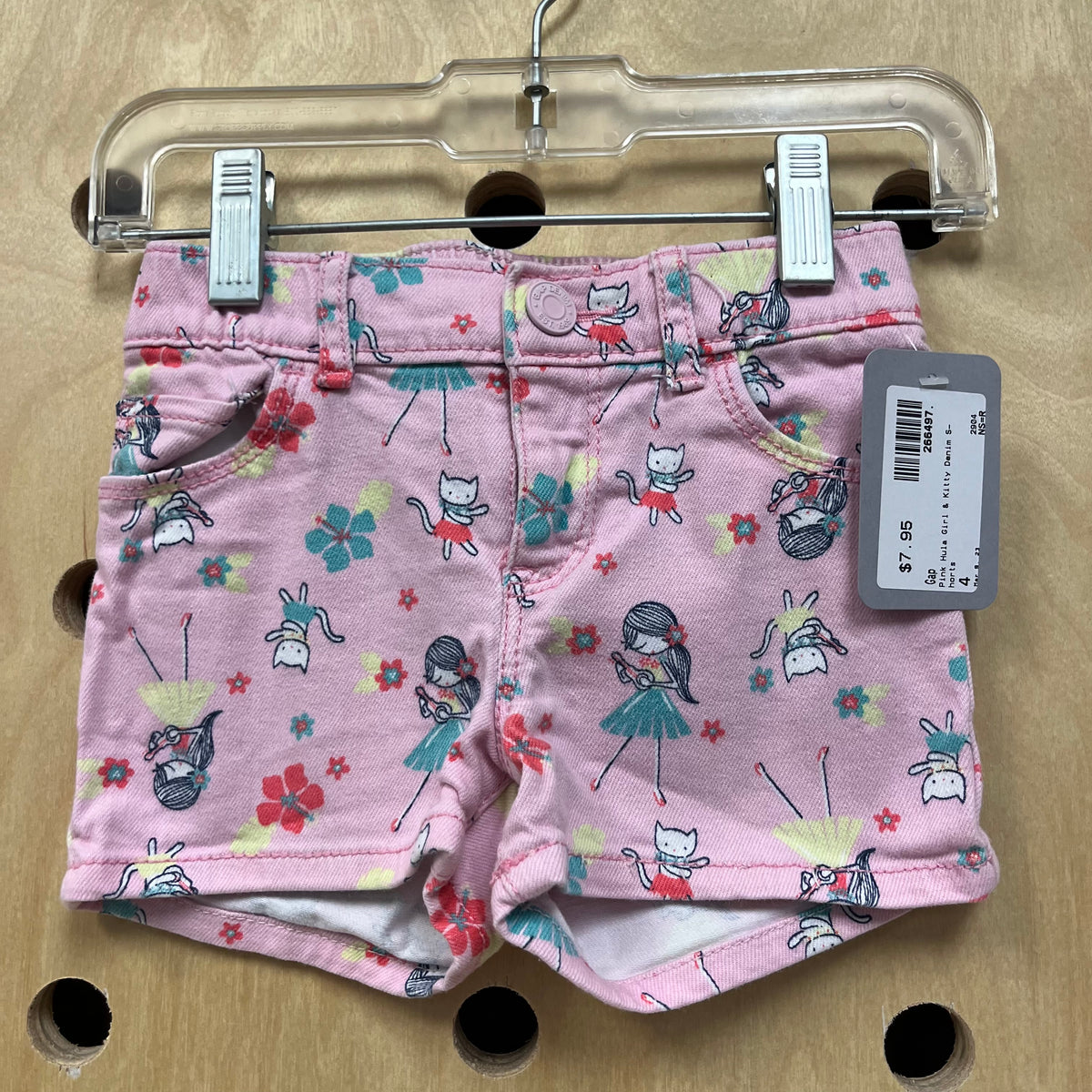 Pink Hula Girl & Kitty Denim Shorts