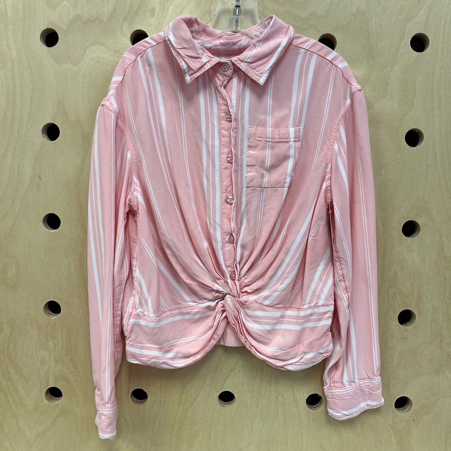 Pink + White Button Up Top
