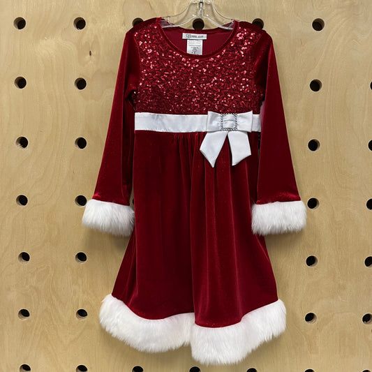 Red Faux Fur Trimmed Holiday Dress