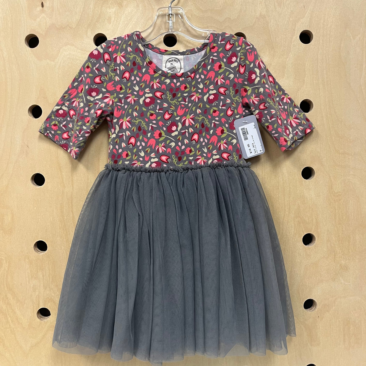 Grey Floral Tulle Dress