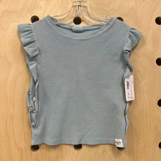 Blue Ribbed Ruffle Top