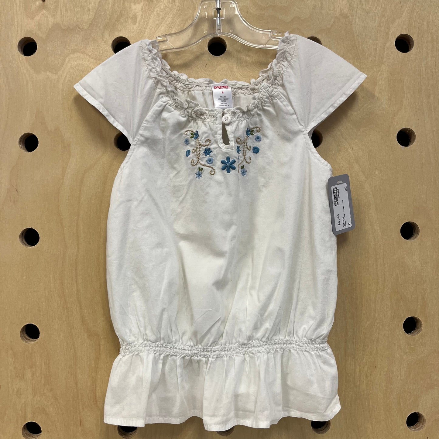 White Floral Peasant Top
