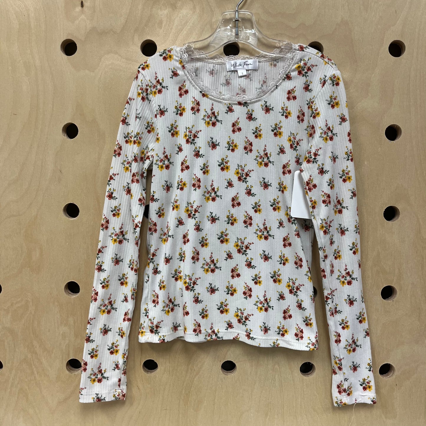 White Ribbed Floral Top