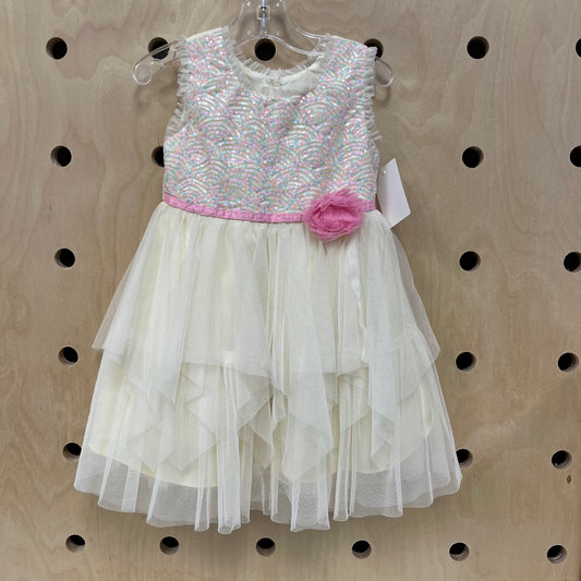 Cream Rainbow Sequin+Tulle Dress