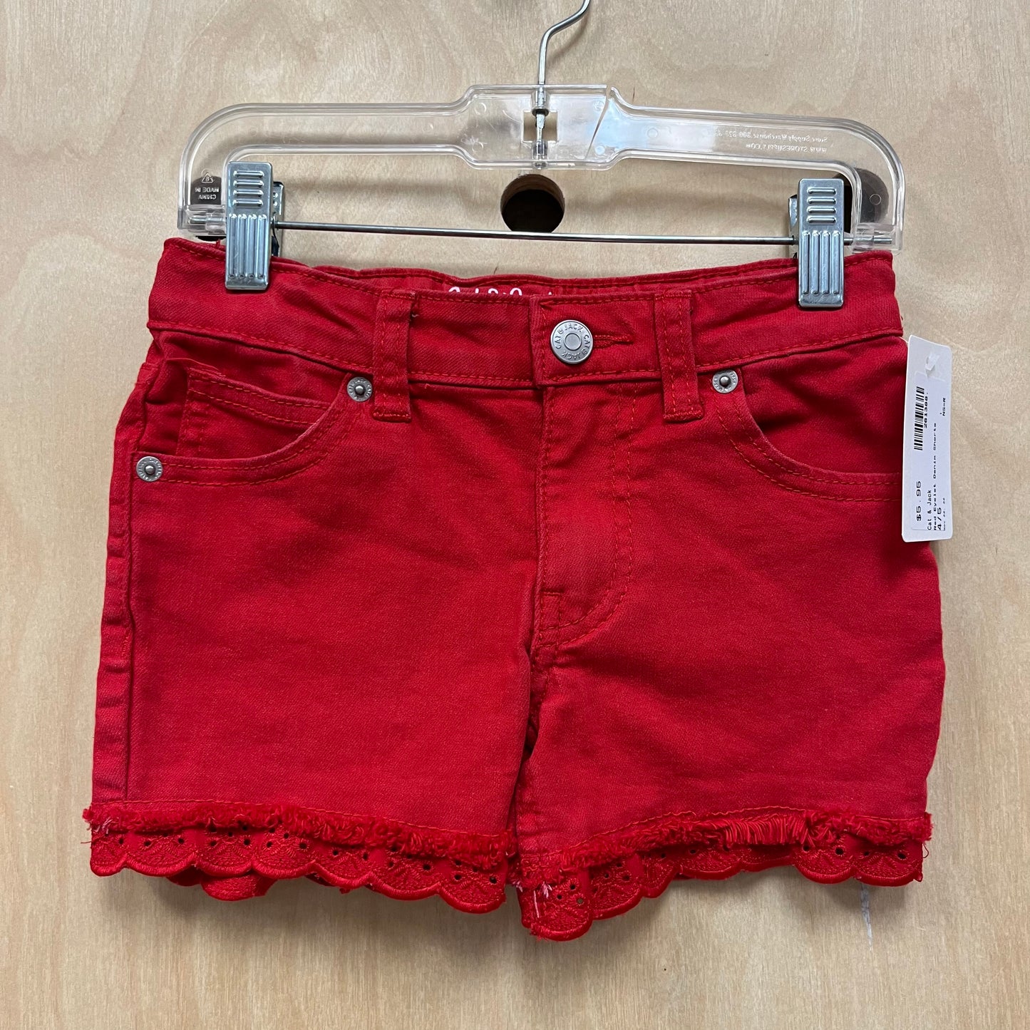 Red Eyelet Denim Shorts