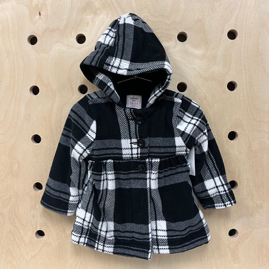 B&W Plaid Hooded Flannel Coat