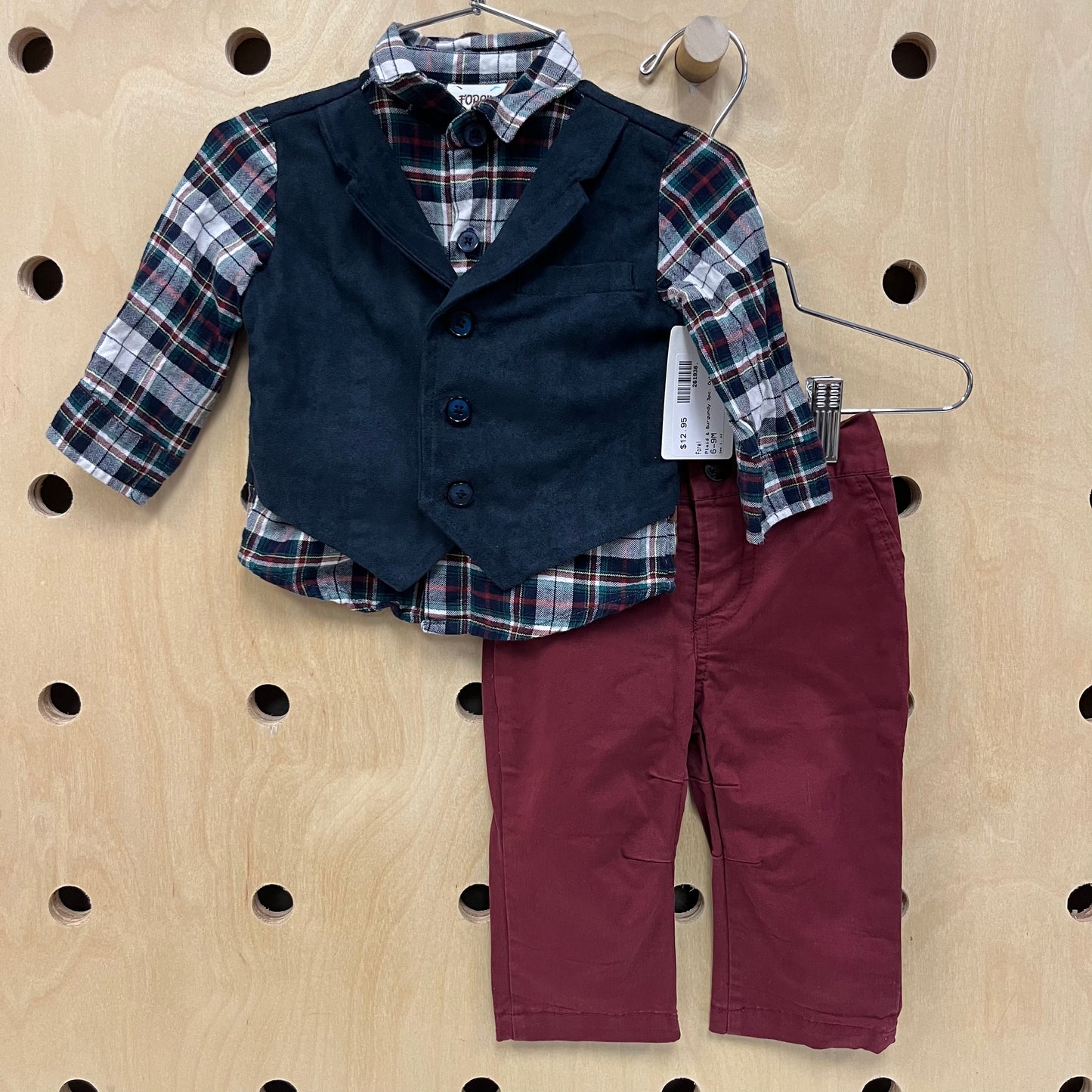 Plaid & Burgundy 3pc. Outfit