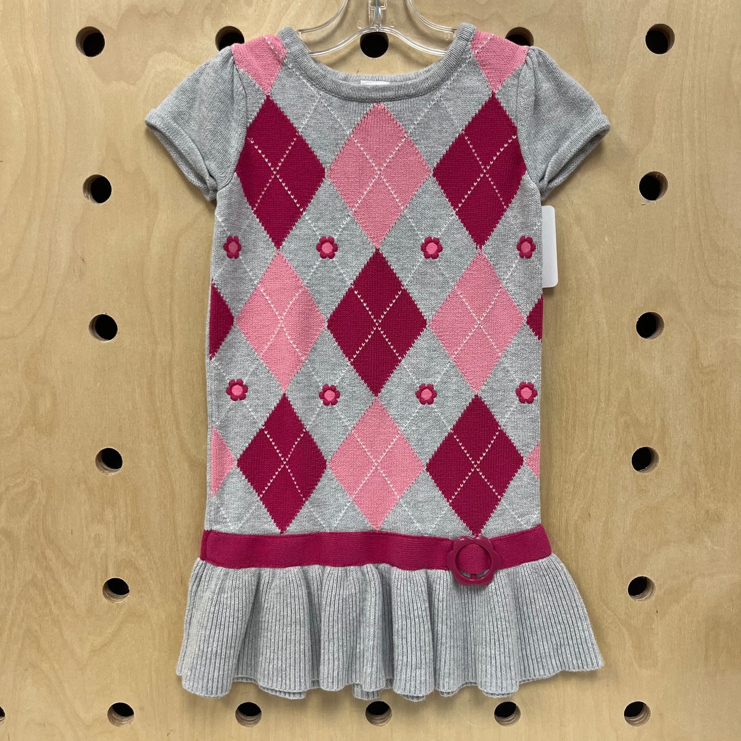 Grey+Pink Argyle Sweater Dress